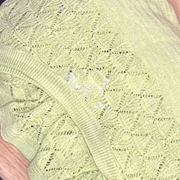 CJ Banks Chartreuse Green Open Knit Yoke and Sleeve, Tunic Sweater in 3X - Picture 14 of 14